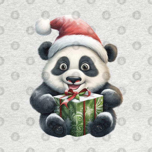 Baby Christmas Panda Bear With Gift by Chromatic Fusion Studio